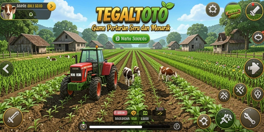 Screenshot TEGALTOTO menunjukkan petani merawat tanaman di ladang.